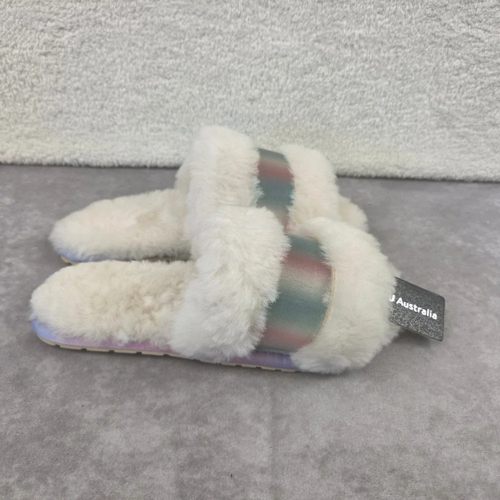 EMU Australia Wrenlette Tie-Dye Teens Kids Natural Sheepskin Slides Slippers 6